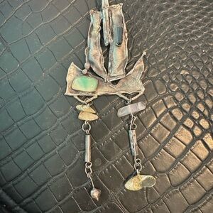 Artisan Silver Pendant with Green and Yellow Accents